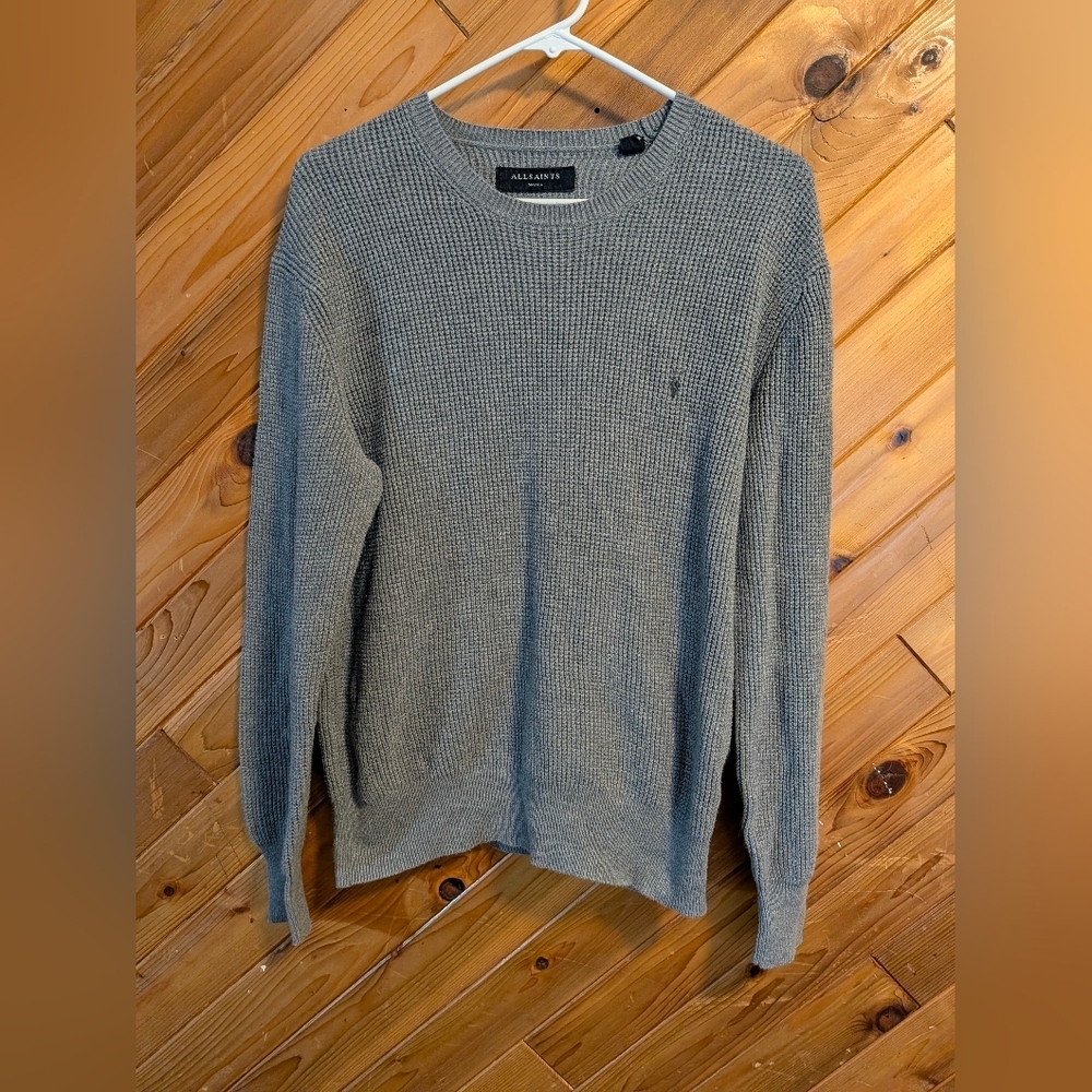 All Saints Men's Cotton Crewneck Sweater in Gray Size Small